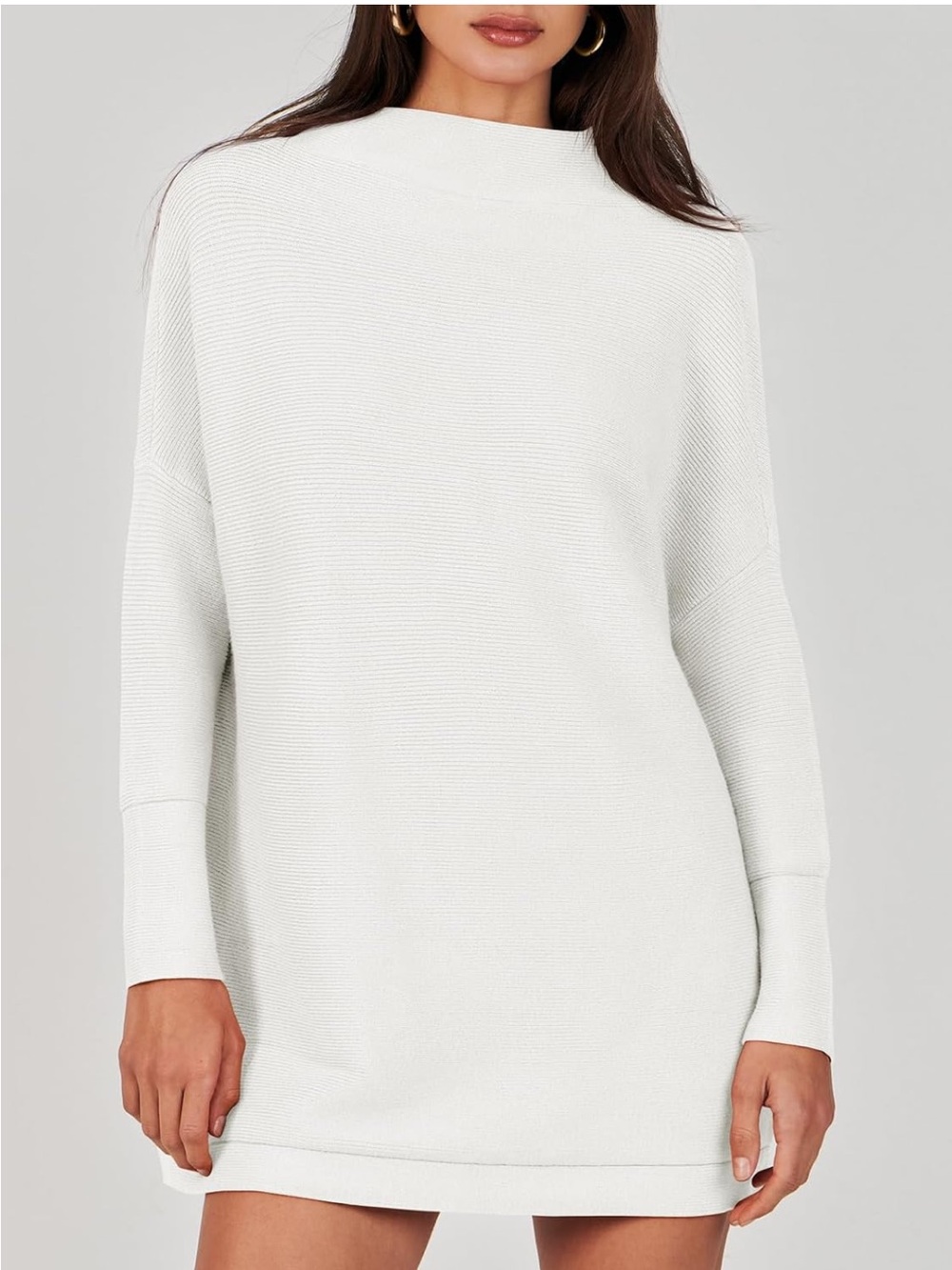 White Cozy Knit mockneck Sweater - Women's Long Sleeve Pullover (medium)